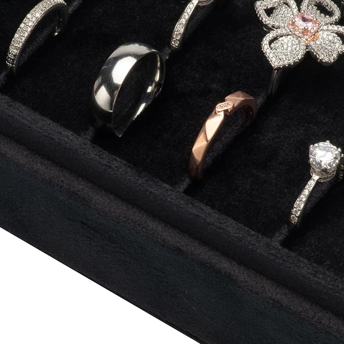 Velvet Ring Organizer Display Tray Jewelry Box Earring Holder Case for Wedding Birthday Christmas Day (Black) - Image 3