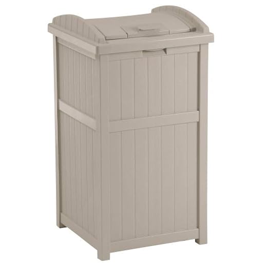 Suncast 6 Pack 15.75" x 16" x 31.6" Trash Hideaway 33 Gallon Resin Outdoor Commercial Garbage Container with Lid for Backyard, Deck, or Patio in Taupe - Image 2