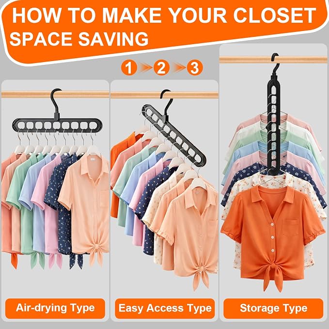 HEYHOUSE Closet Organizers and Storage,College Dorm Room Essentials,Pack of 10 Multifunctional Organizer Magic Space Saving Hangers with 9 Holes Storage Organization for Wardrobe Closet - Image 8