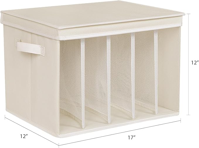 Zilink Upgraded Clothes Organizers with Lids and Support Boards Large Sweater Organizer for Closet Shelf with 5 Grids Divider Wardrobe Organizer for Sweaters, Jeans, Pants, Beige, 3 Pack - Image 2