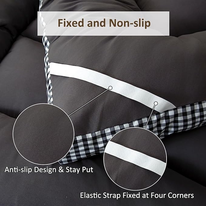 Thick Mattress Topper Full Size - Non-Slip Mattress Pad Cover for Back Pain Breathable Folding Sleeping Pad Machine Washable Mattress Protector (54x75 inch,Black)