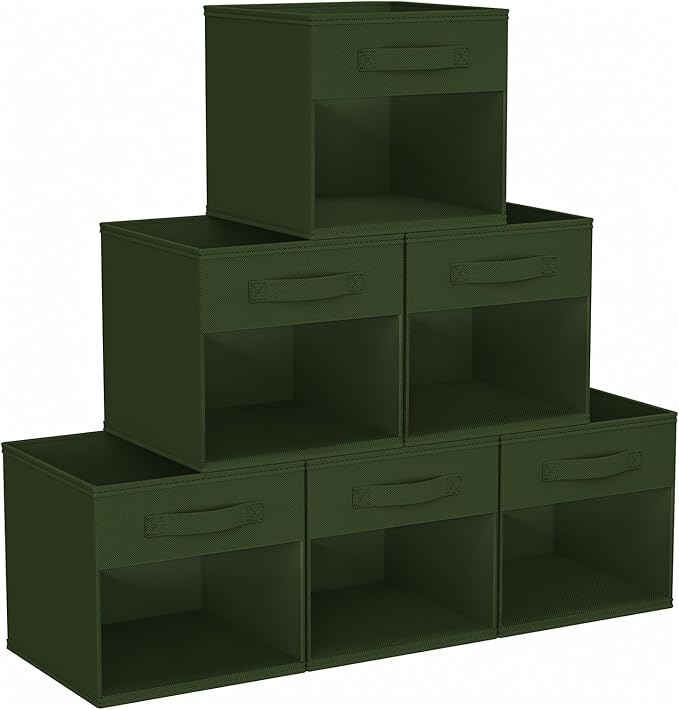 DIMJ Storage Cubes, Cube Storage Bin, 6 Pack Foldable Baskets with Window, Closet Storage Bins with Handle, 11x 11 inch Storage Cubes for Clothes, Toys, Books (Green) by DiMJ