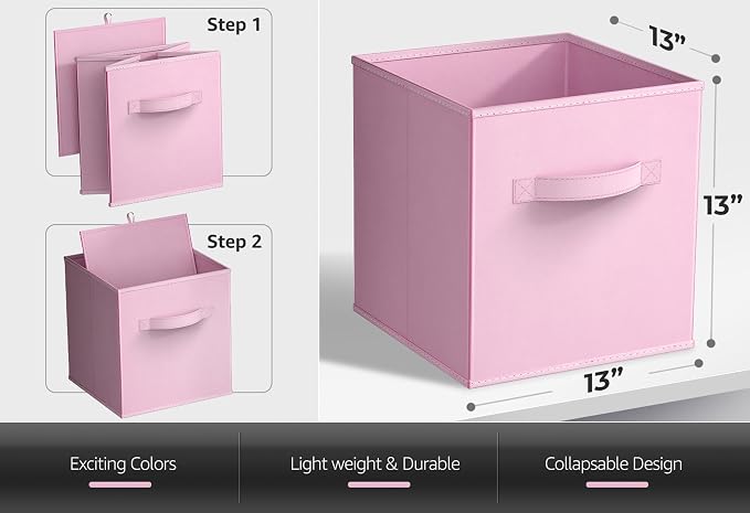 Sorbus Fabric Storage Cubes - 6 Foldable Storage Bins for Organizing Pantry, Cubbies, Toy Box - Clothes Storage & Closet Organizer - 13 Inch Collapsible Cube Baskets for Shelves with Handle - Image 2
