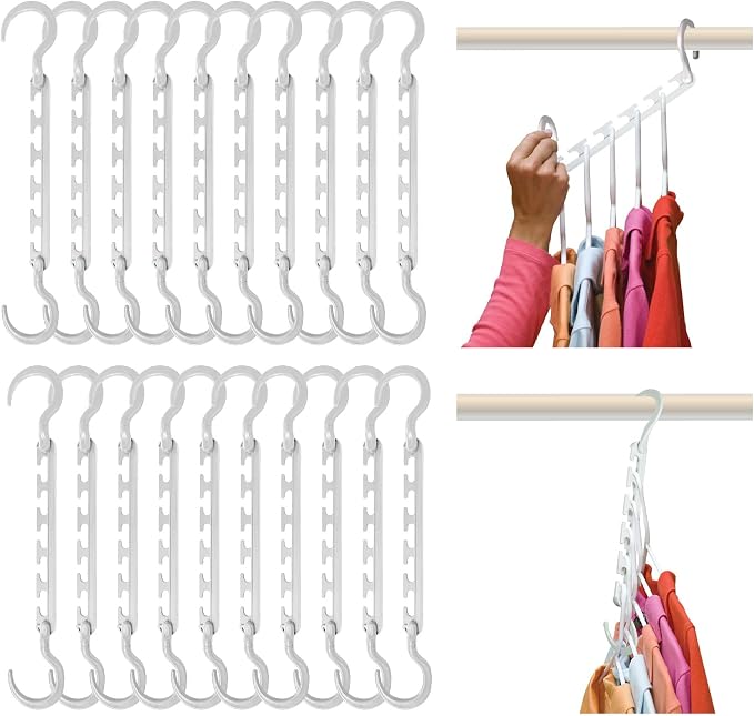 Wonder Hanger Max 20-Pack Space Saving Hangers, Reinforced Hooks Swivels 360°, Cascading Hanger, College Dorms & Storage Closet Organizer, Fully Assembled – White by WONDERHANGER