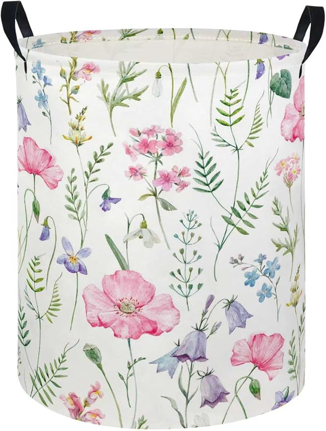 Baby Laundry Hamper kids laundry Basket Waterproof Laundry Bag for Bedroom Toy Clothes Organizer Room Décor(Pink Flower) by Unknown