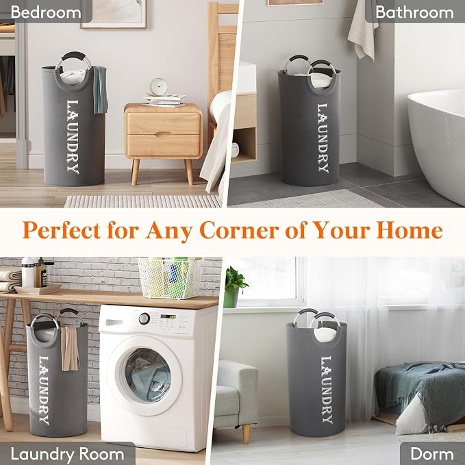 Lifewit 100L 2-Pack Large Laundry Basket, Collapsible Laundry Hamper with Aluminum Handles, Waterproof Freestanding Dirty Clothes Hampers for Laundry Room Bedroom Dorm Bathroom, Grey - Image 7