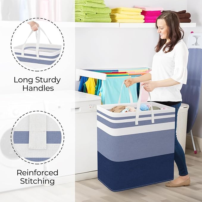 StorageRight Laundry Basket Hamper Large Collapsible Laundry Hamper with Easy Carry Handles，Freestanding Clothes Hampers for Laundry, Bedroom, Dorm, Clothes, Towels, 125L, Gradient Blue - Image 3