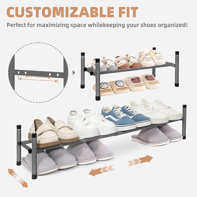 STORAGE MANIAC Expandable Shoe Rack, 4 Pairs Stackable Small Shoe Rack, Metal Adjustable Shoes Organizer for Closet, Entryway, Hallway, Garage, Front Door, Shoes Shelves, Black 1 Tier - Image 4
