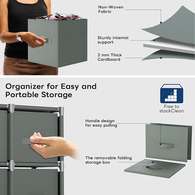 Mavivegue 9 Cube Storage Organizer, Closet Organizers and Storage, Cube Storage Shelf, Easy to Assemble with Storage Drawers, DIY Closet Cube Organizer for Living Room, Bedroom, Dorm Room-Gray - Image 4