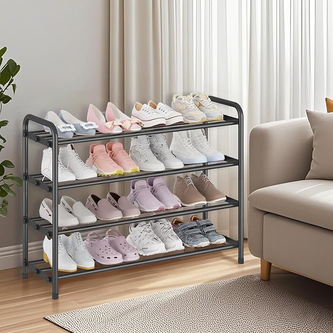 KANAV 4-Tier Expandable Shoe Rack – Adjustable Shoe Organizer & Shoe Storage for Closet, Entryway, and Front Door – Space-Saving Shoe Shelf and Rack Organizer for Home - Black - Image 6
