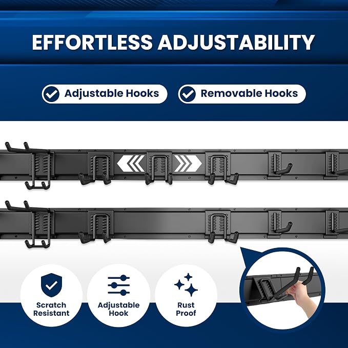 48'' All-Metal Garage Tool Organizer Wall Mount Heavy-Duty Tool Rack Holds 450 lbs, Adjustable Hooks for Garage, Yard, and Garden Equipment - Image 3