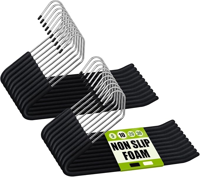 Spring Fever Open Ended Non Slip Sponge Padded Pants Hangers - Chrome Plating Foam Heavy Duty Space Saving Black 20 by SpringFever