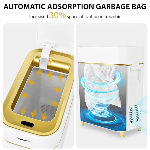 Pukomc 2.3 Gallon / 9L Automatic Adsorption Sensor Trash Can, White Gold Motion Sensor Garbage Bin with Suction, Slim Fashionable Design for Kitchen, Bathroom, Office & Small Space - Image 2