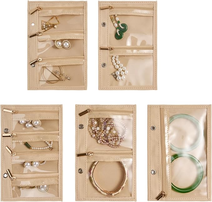 Travel Jewelry Case Organizer PU Leather Jewelry Storage Book Ring Binder with Zipper Velvet Jewelry Pouches Bags for Rings,Necklace,Bracelet - Pink - Image 3