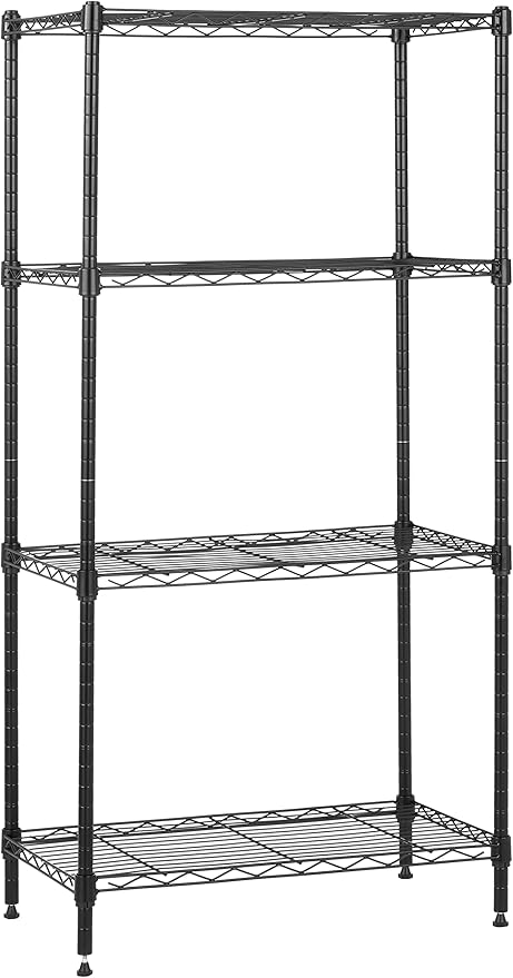 Amazon Basics 4-Shelf Steel Wire Storage Shelves for Garage, Adjustable Metal Shelving Unit, 200 lbs Per Shelf, 23.2" W x 48" H x 13.4" D, Black | Sturdy, Adjustable, Easy Assembly, Storage by AmazonBasics