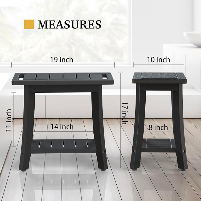 HIPS Shower Bench Inside Shower Stool with Storage Shelf, Waterproof Spa Bath Chair for Bathroom, Seat or Organizer for Living Room, Bedroom - Great for All Ages Unisex Elderly (Medium, Black) - Image 3