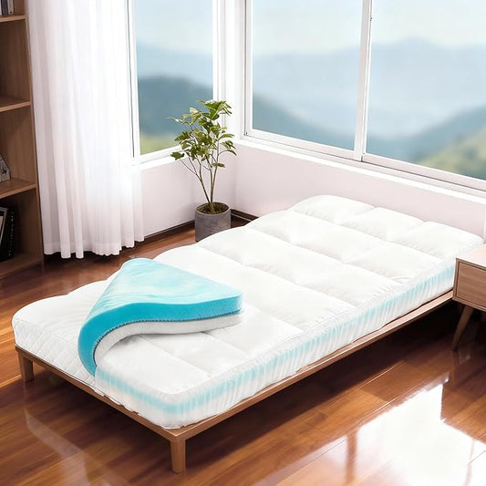 Dual Layer 4 Inch Memory Foam Mattress Topper Twin XL for College Dorm, 2 Inch Cooling Gel Memory Foam and 2 Inch Down Alternative Pillow Top Mattress Pad Cover 8-24 Inch Deep Pocket