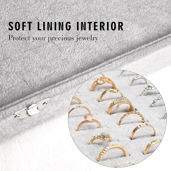 Siveit Ring Display Case Organizer Box with Transparent Lid 100 Slot Holder Showcase For Store Display Jewelry Show Home Organizer For Jewelry Rings Studs Earrings (Grey) - Image 3