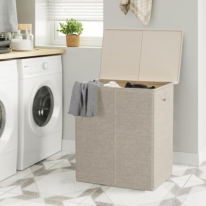 WOWLIVE 154L Double Laundry Hamper with Lid and Removable Laundry Bags, Large Dirty Clothes Hamper 2 section Collapsible Laundry Basket Dorm Room Storage for Bedroom, Bathroom, College,Wheat - Image 3