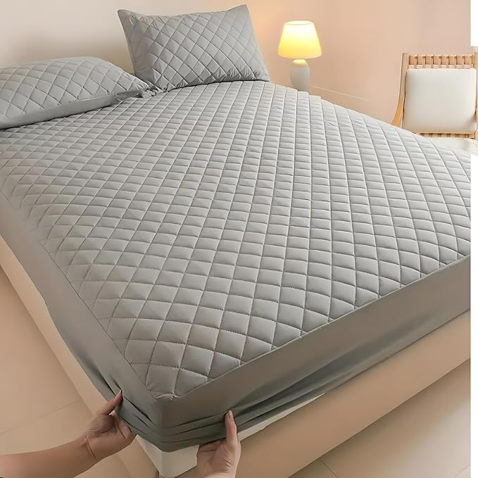 Waterproof Mattress Protector, Queen Size Cooling 3D Air Fabric Bed Pad Cover Noiseless with Deep Pocket 4"-14" Depth, Soft Breathable Dirt-Proof Bed Mattress Cover Washable (Gray, Full)