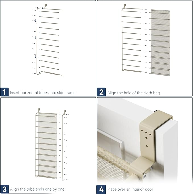 Whitmor 36 Pair Over The Door Shoe Organizer, 12 Tier Hanging Shoe Organizer, Heavy Duty Metal & Mesh Shoe Holder, Hanging Shoe Rack for Closet Organizer & Storage, 69"L x 21.7"W x 7.5"H, Oat - Image 5