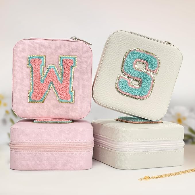 SANDJEST Personalized Jewelry Box, Pink Travel Jewelry Box with Initial W, Small Monogrammed Jewelry Case Organizer for Girls Women Teen Kids, Mini Travel Essentials Gifts for Birthday Christmas - Image 4