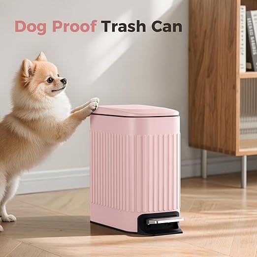 TrashAid Pink Bathroom Trash Can, 1.6 Gallon Stainless Steel Small Garbage Can with Lid, Step Pedal, Cute Wastebasket for Bathroom, Office, Bedroom, RV, Pink - Image 6