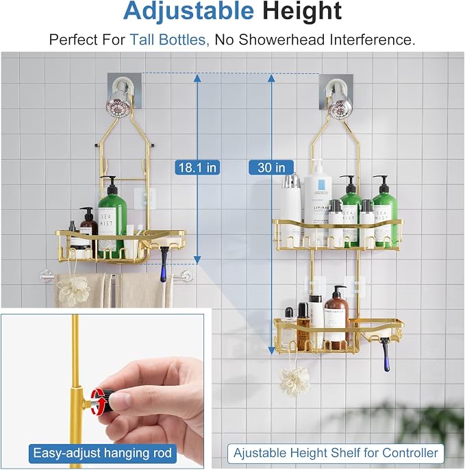 Shower Caddy, Extended Length Shower Organizer with Hooks, Rustproof Shampoo Soap Holder, Large Hanging Bathroom Caddy - Image 4