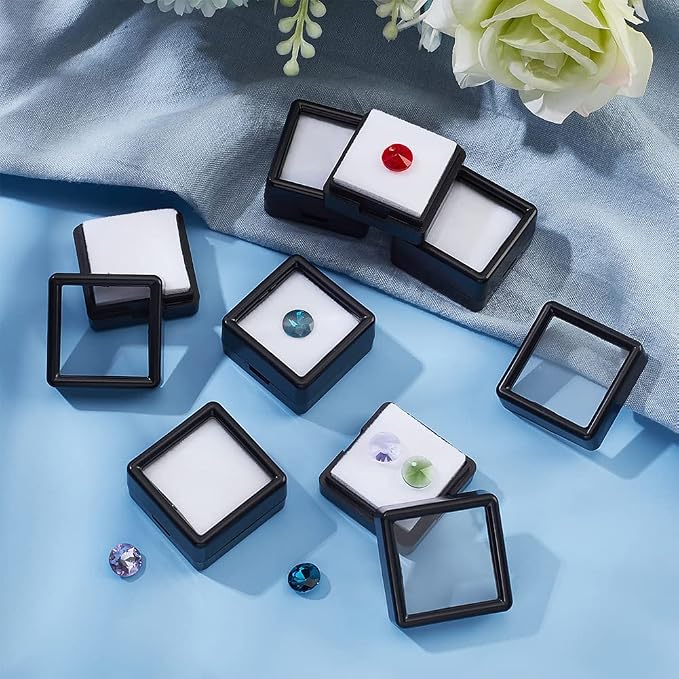 BENECREAT 12 Pcs Black Gemstone Display Box with Clear Top 1.18 Inches Square Jewelry Box for Gift Wrapping, Displaying Gemstones, Crystal Diamond Accessories - Image 5