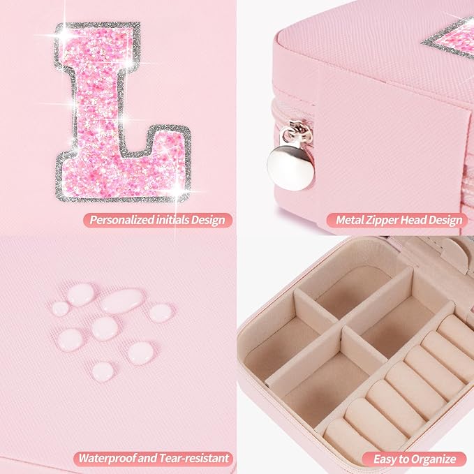 Uygafly Personalized Jewelry Box - Small Travel Jewelry Organizer, Cute Storage for Women's Accessories, Travel Essentials & Birthday Gifts | Pink,L - Image 4