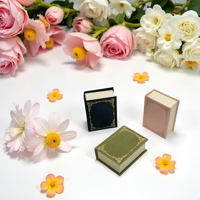 Book Shaped Ring Box - Vintage Engagement Ring Box with Hinged Lid for Proposal Engagement Wedding, Proposal Ring Case-PRB012-Blue - Image 7
