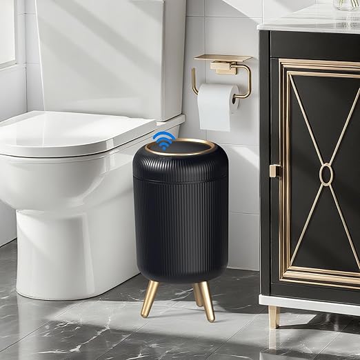 Bathroom Trash Can Automatic Touchless，3 Gallon Smart Motion Sensor Trash Bin with Lid，Plastic Black Garbage Can Wastebaskets with Removable Legs for Kitchen, Office, Toilet, Bedroom - Image 2