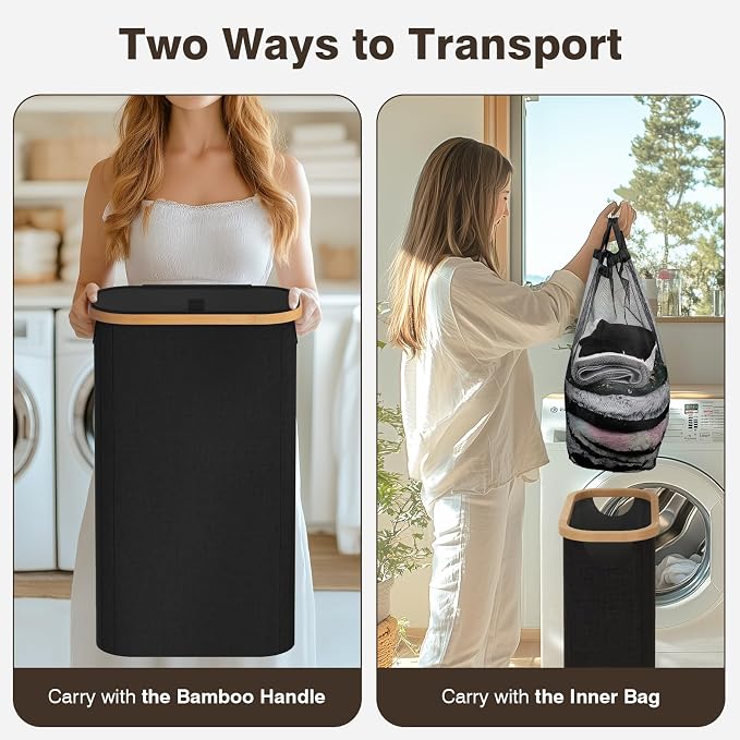 Bathola 75L Slim Laundry Hamper with Lid, Dirty Clothes Hampers for Laundry, Collapsible Laundry Baskets for Small Spaces, Bedroom, Bathroom, Laundry Room, Black - Image 3