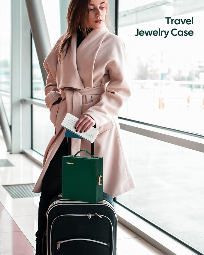 Enthralite Large Travel Jewelry Case: Portable Necklace Box with Mirror - PU Leather & Velvet Lined Jewelry Organizer for Ring Earring Bangle Bracelets Watch - Birthday Gift for Her - Image 7