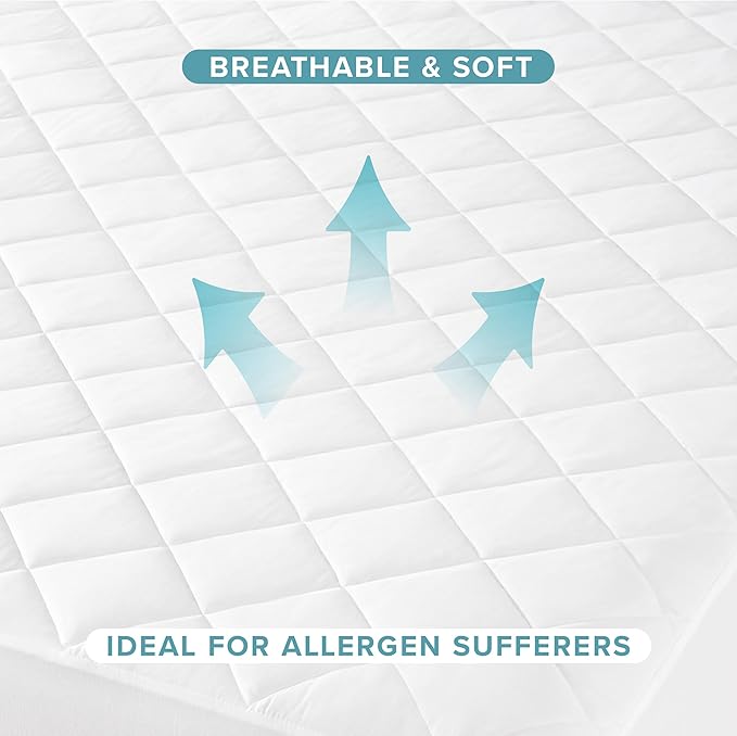 Bare Home Twin XL Quilted Mattress Pad - Twin Extra Long - Soft Mattress Topper - College Dorm Room Essentials - Easily Washable & Comfortable - Fitted Cover - Up to 15 Inches Deep (Twin XL, White)