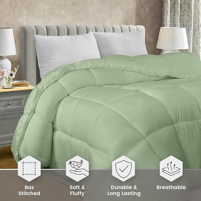 Utopia Bedding Queen Comforter Duvet Insert, Quilted Sage Green Comforter with Corner Tabs, Box Stitched Down Alternative Comforters Queen Size 88 x88 inches