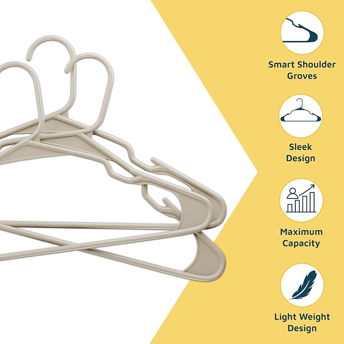 Lifemaster Plastic Clothes Hangers – Heavy Duty Hanger Set, for Organizing Clothes, Dresses, and Coat, Holds Up to 5 lbs, Space-Saving Hangers with Non-Slip Shoulder Grooves, Pack of 100, Ivory - Image 4