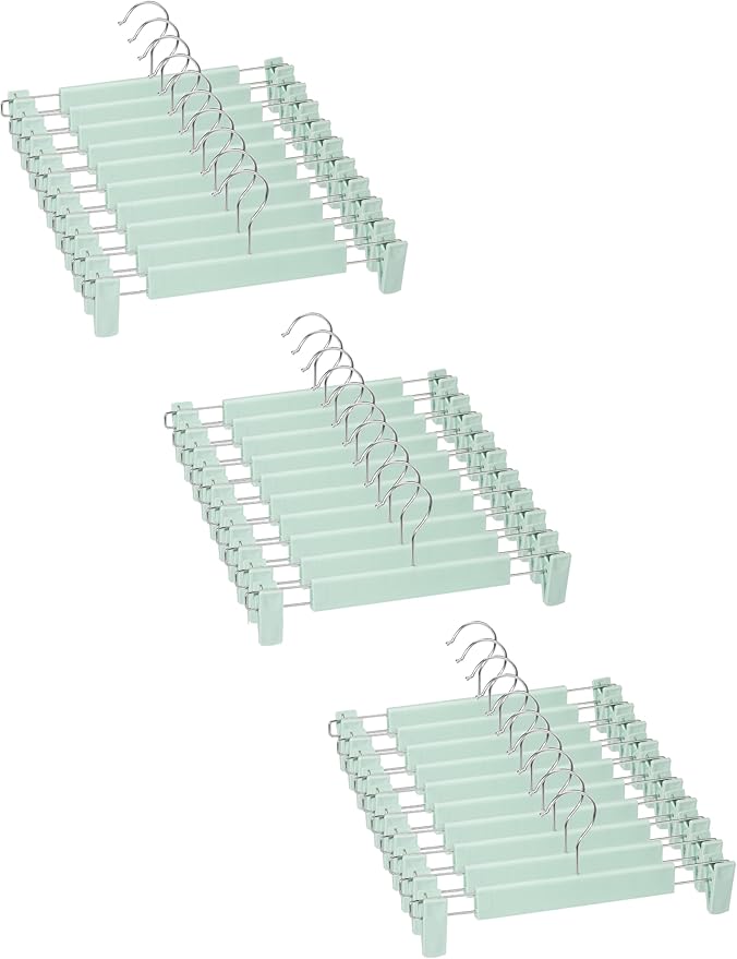 Skirt Hangers, Pants Hangers with Clips，360 ° Swivel Hooks Space Saving Hangers for Pants, Skirts, Clothes, Jeans (30 Pack, Light Green) by Lamitocs