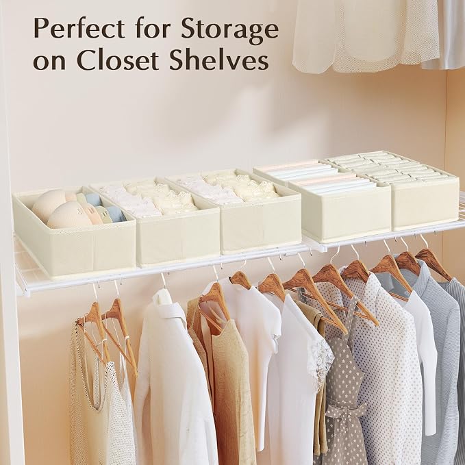 DIMJ Drawer Organizers for Clothing, Set of 8 Fabric Closet Organizers and Storage, Dresser Organizers, Drawer Dividers for Baby Clothes, Socks, Belt, Tie (Beige) - Image 5