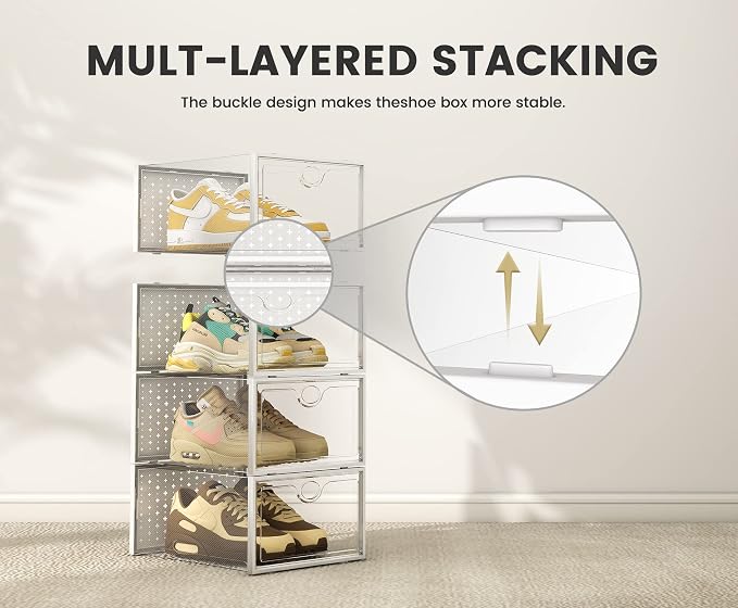 Pinkpum XXL Larger Shoe Storage Boxes Fit Size 14, Clear Plastic Stackable Shoe Organizer 12 Pack Sneaker Storage for Sneakerheads Shoe Containers - Image 3