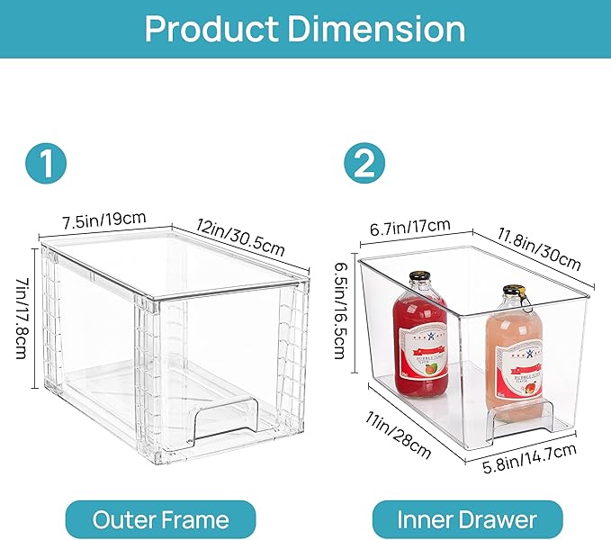 Vtopmart 2Pack Large Stackable Kitchen Pantry Storage Drawers, Clear Organizer Bins with Handles, Acrylic Drawer Organizers for Kitchen Pantry, Bathroom Undersink, Cabinet Organization and Storage - Image 2