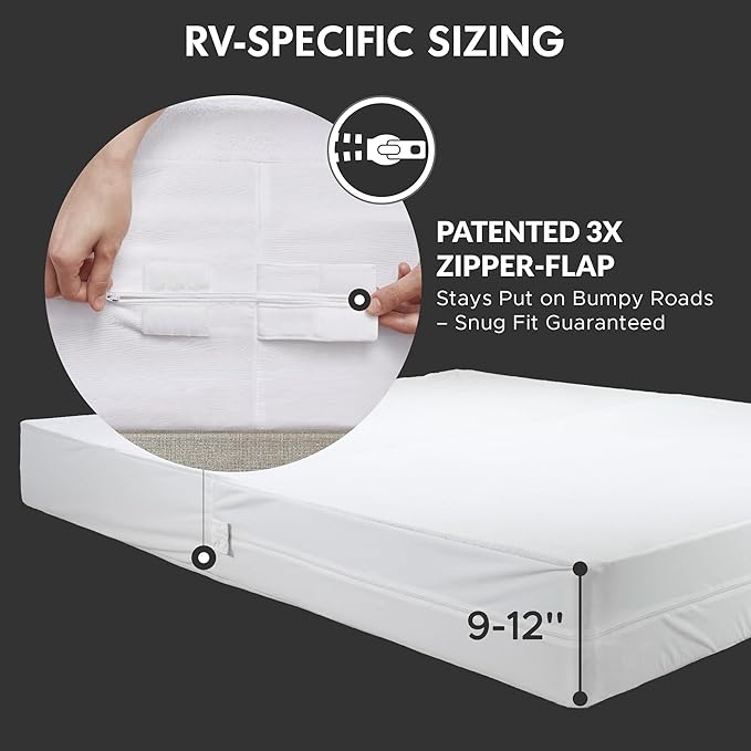 Degrees of Comfort RV Bunk Mattress Encasement (30x75 Inch) - Bed Bug Proof & Dust Mite Protection, 6-Sided Zippered Water-Resistant Cover, Hypoallergenic Allergy Relief - Fits 9-12" Deep