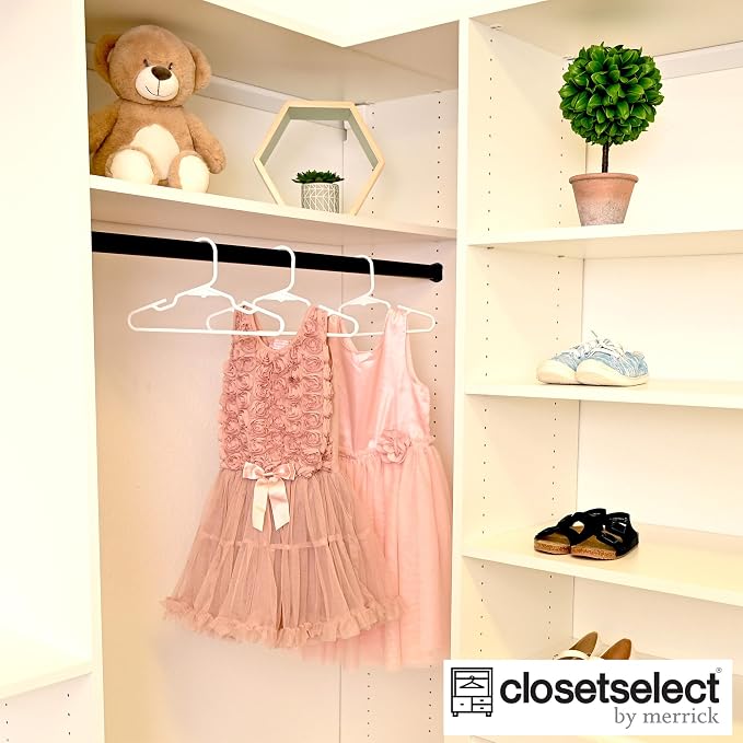 Closetselect Childrens Hangers 30 Pack - 11.75 Inch Plastic Kids Hangers for Closet, Baby Hangers for Children Clothes Sizes 0 to 8, Non-Slip Infant Hangers with Shoulder Grooves, Made in USA | White - Image 2