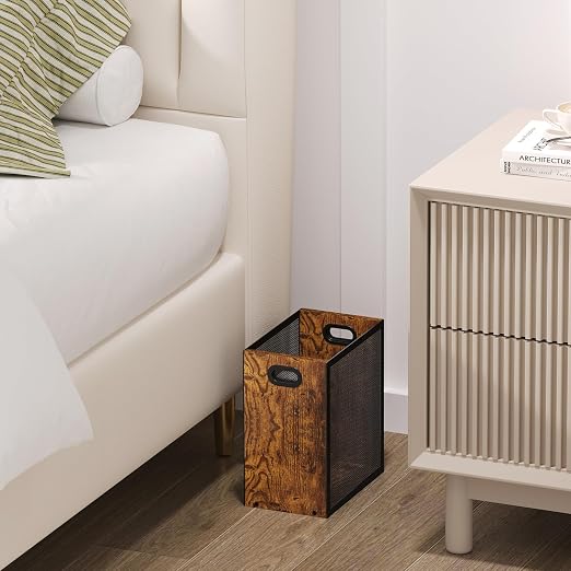 Small Trash Can, Retro Garbage Can With Handle, Iron and Wood Combination Office Trash Can, Industrial Style Design Wastebasket Bin for Bathroom, Laundry Room, Kitchen, Office, Dorm(2.2 Gallon) - Image 7