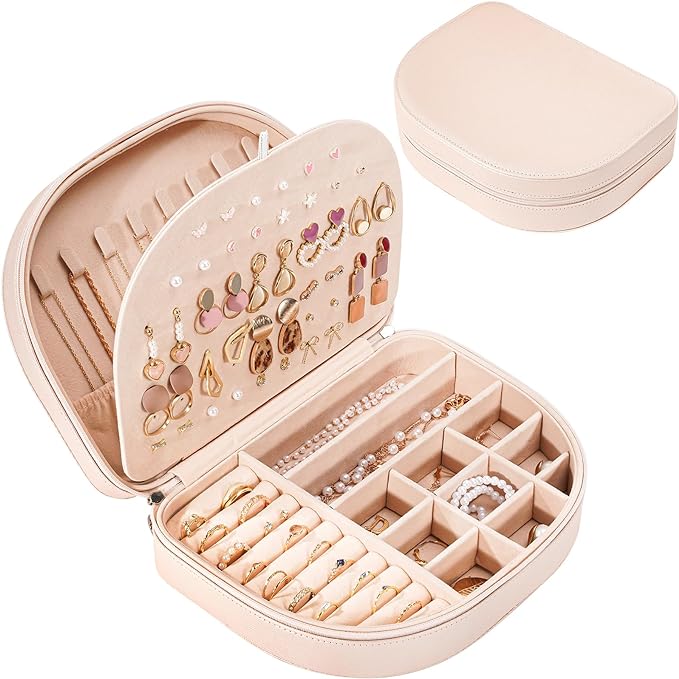 ProCase Travel Size Jewelry Box, Large Portable Seashell-Shaped Jewelry Case, 2 Layer Jewelry Organizer in PU Leather for Women -Champagne by ProCase