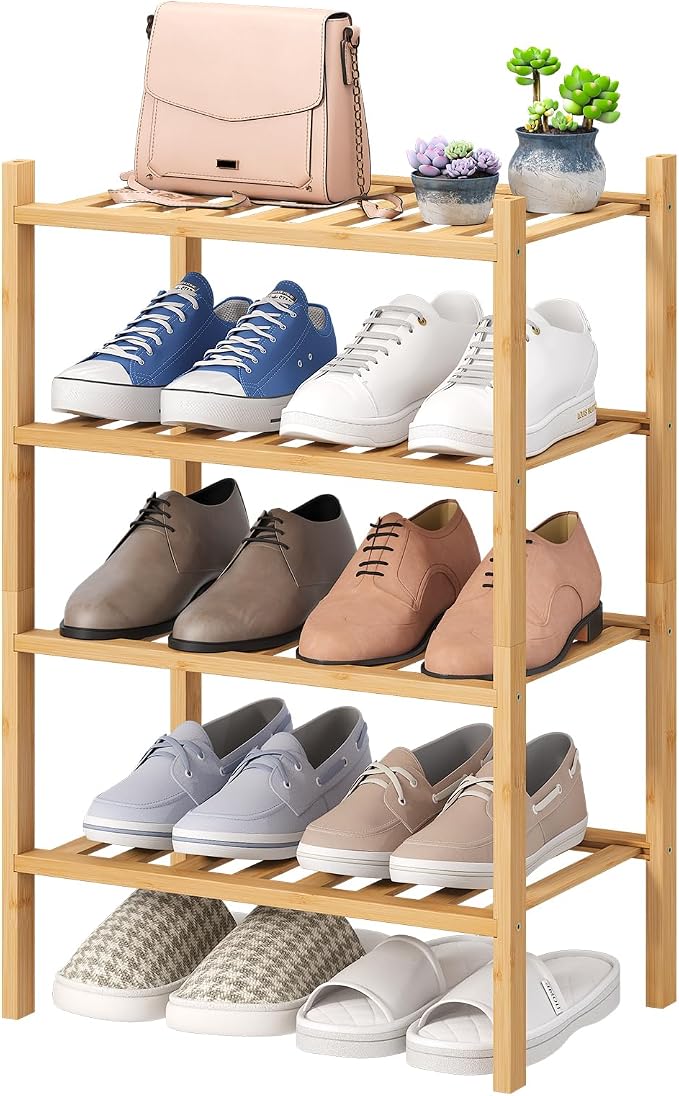 viewcare Small Shoe Rack, 4-Tier Rack for Entryway, Bamboo Wood Shoe Shelf for Closet & Hallway, Long 17 in | Beautiful | Functional | Sturdy | Durable by VIEWCARE