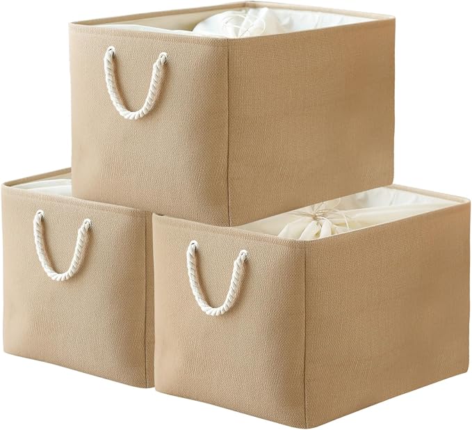 TheWarmHome Storage Bin for Shevles - Extra Jumbo 3Pack 20.5L×15.7W×13.8H inch Organization and Storage Basket for Organizing, Fabric Storage Cubes for Closet Shoe Linen Decorative (Beige) by TheWarmHome