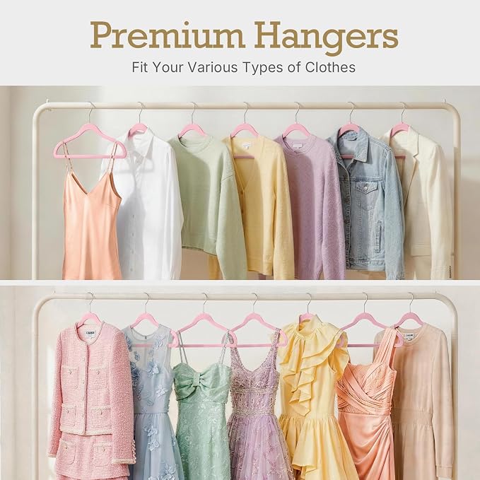 HOUSE DAY Lt Pink Velvet Hangers 60 Pack, Non Slip Clothes Felt Hanger Heavy Duty for Coat, Premium Slim Space Saving Suit Hangers for Closet Organizer, 360° Rotating Silver Hook - Image 7