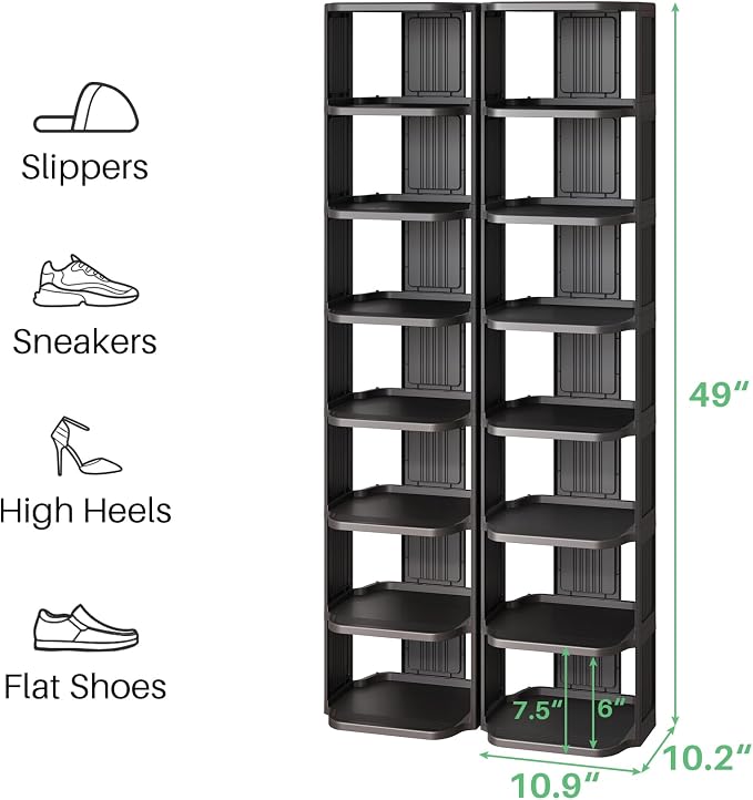 Kitstorack Stackable 16-Tier Shoe Rack for Closet & Entrance - Tall, Narrow, Vertical Shoe Stand - Plastic, Free Standing - Ideal for Small Spaces - Image 3