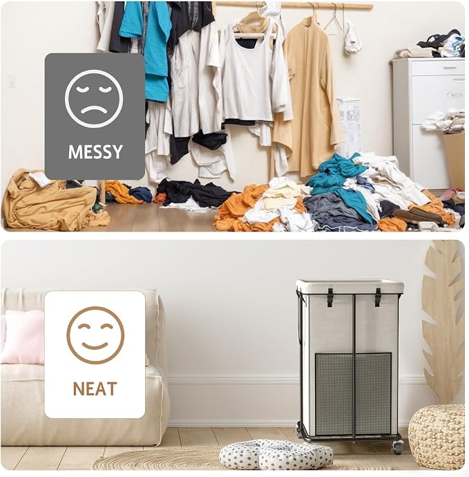 150L Large Laundry Basket with Wheels, Rolling Laundry Hamper with Removable Laundry Bag & Metal Frame, Oxford Fabric Dirty Clothes Hampers for Bedroom, Laundry Room, Bathroom, Dorm(White) - Image 7